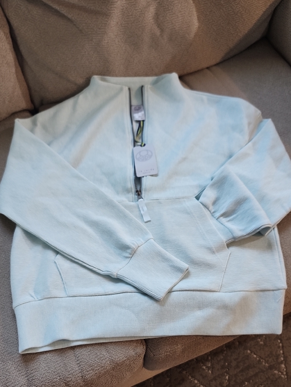 Te Verde Light Blue Half-Zip Varsity Jacket
